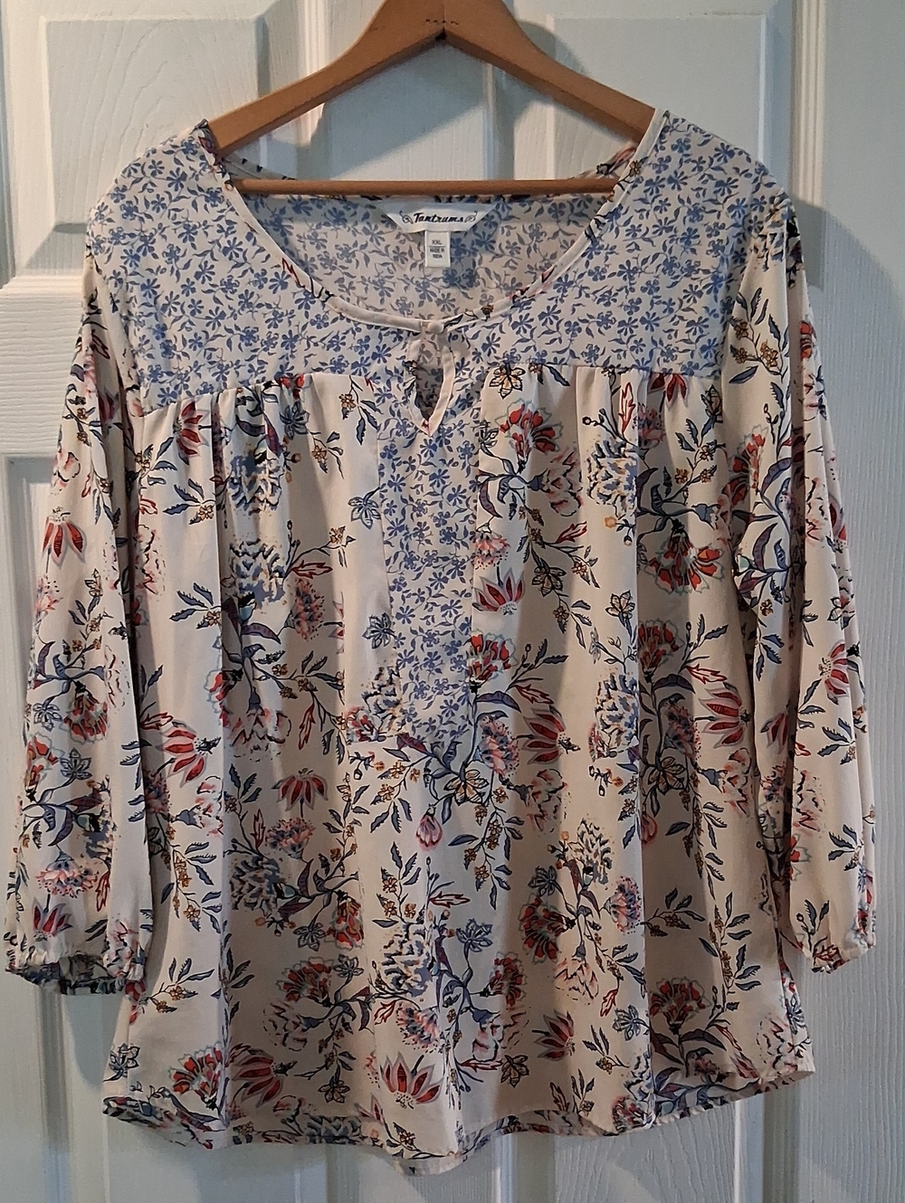 Tantrums Cream Floral Tunic with Blue and Red Accents